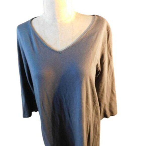 J. Jill Size L Large Gray V-neck Knit Classic Versatile Midi Elbow Length Dress - Picture 3 of 4